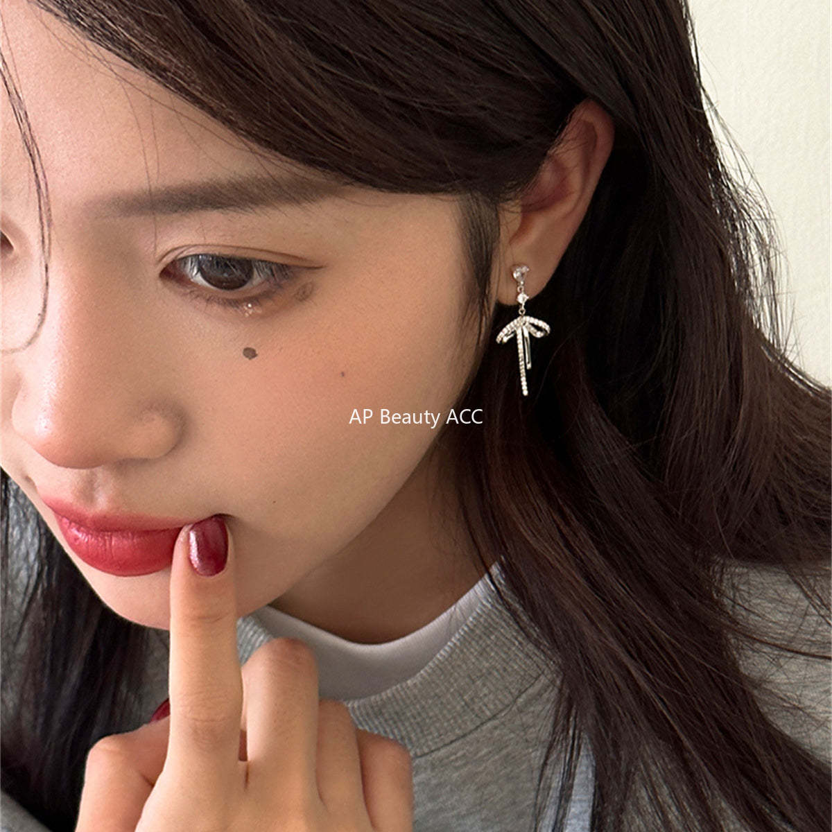 A관 - 리본 하트 큐빅 은침 귀걸이 [EH-3308] 24.11-1