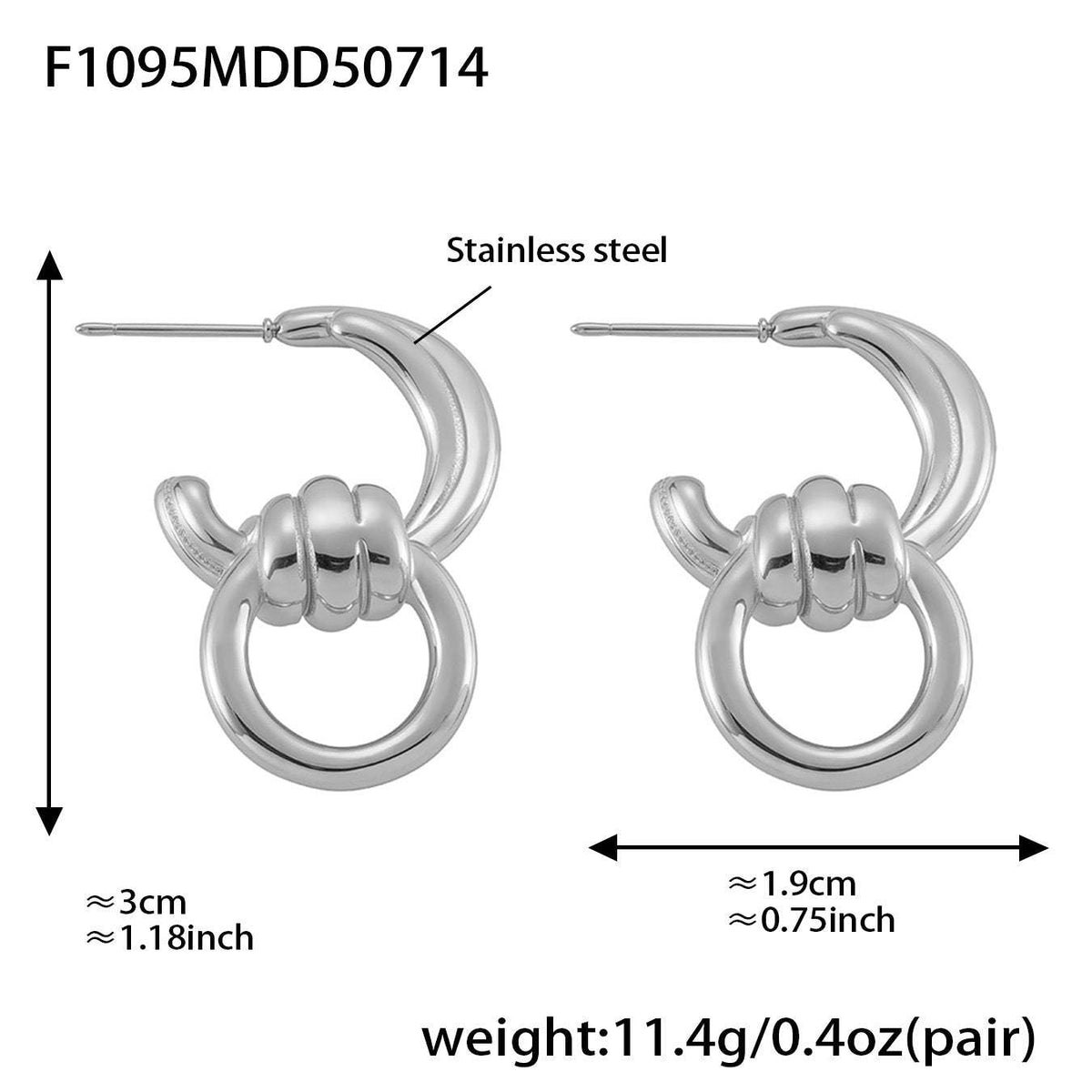 D관 - 스테인리스 스틸 비정형 C형 투톤 귀걸이 [F491-F492-F1095] 25.07-3