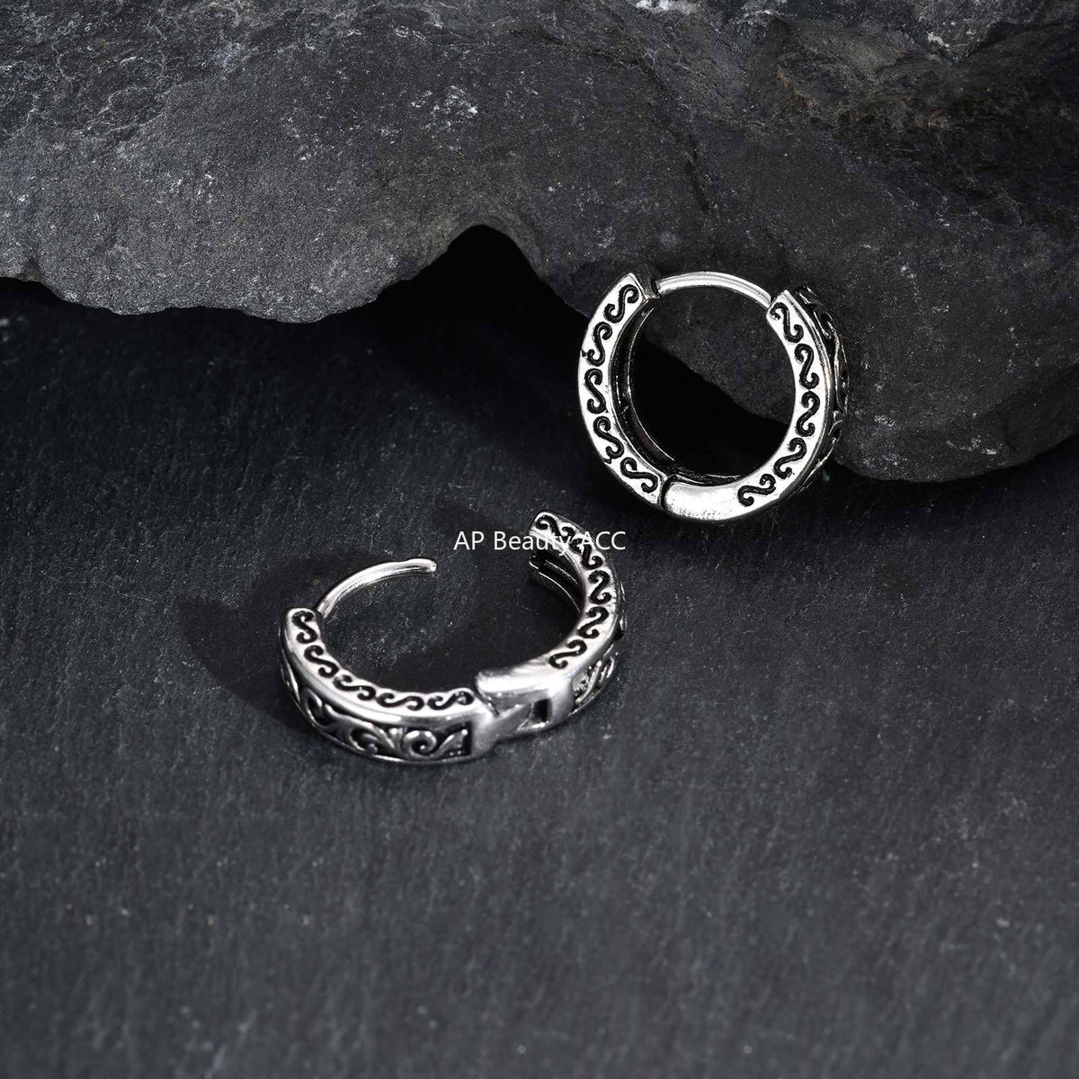 G관 - 스테인리스 스틸 빈티지 컬러 패턴 링 귀걸이 [EH-839] 25.12-1