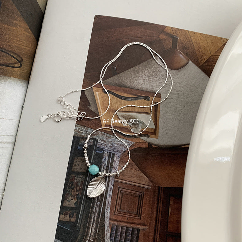 A관 - 925 실버 핸드메이드 터키석 잎사귀 목걸이 팔찌 [1425] 25.10-2