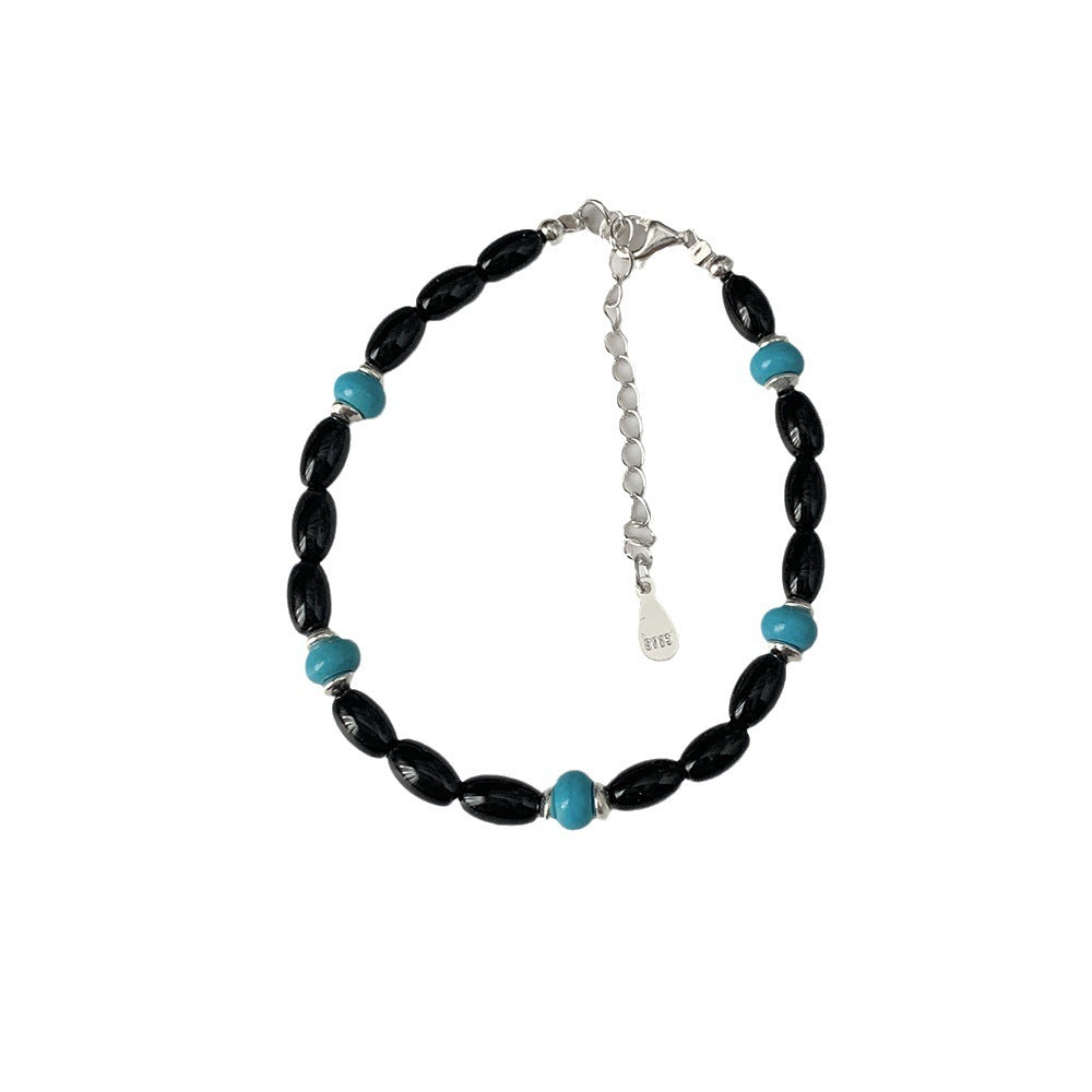 A관 - 925 실버 쌀알 흑마노 터키석 비즈 팔찌 목걸이 [SG37] 25.10-3