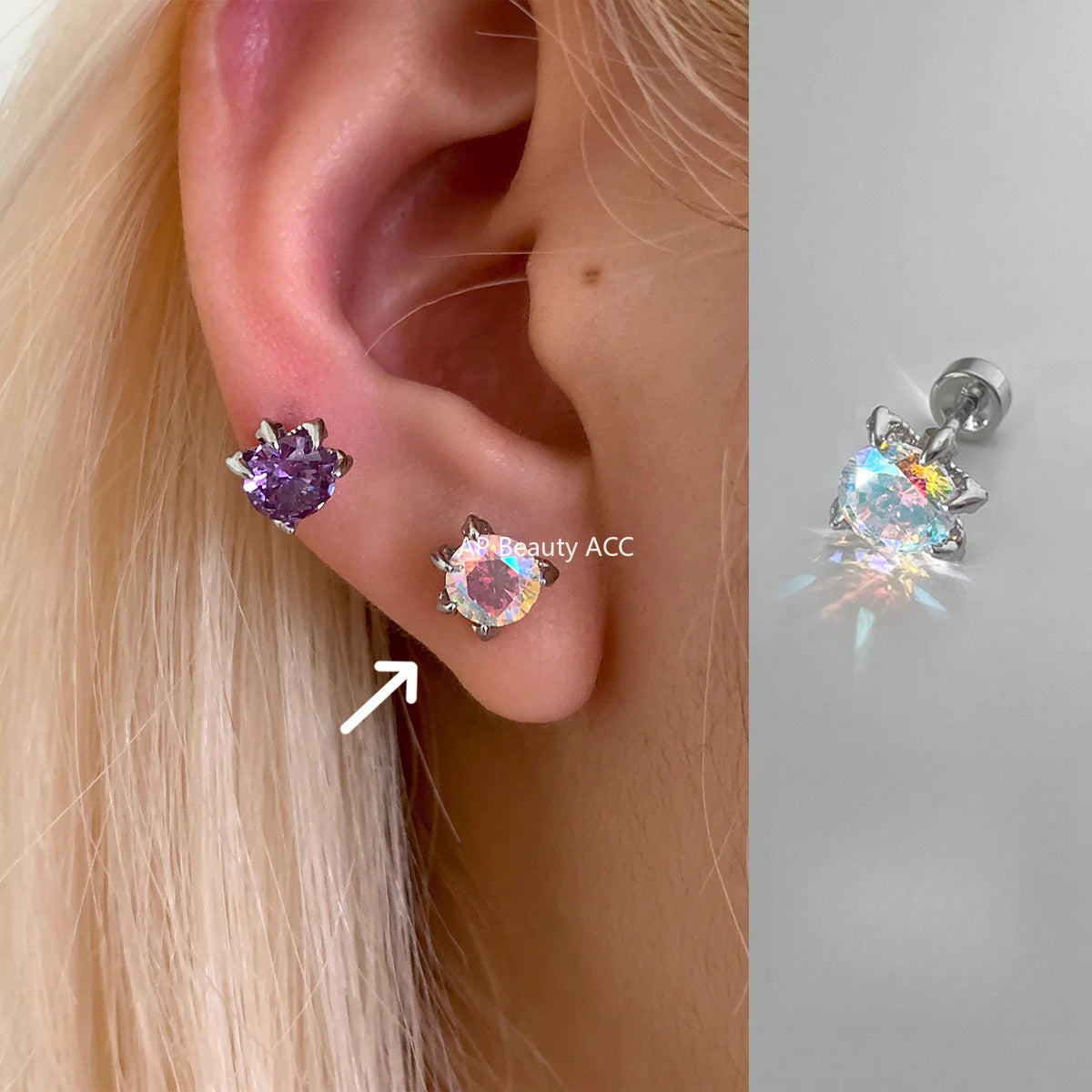 A관 - 티타늄 스틸 단일 큐빅 피어싱 귀걸이 [EH-4199] 25.10-3