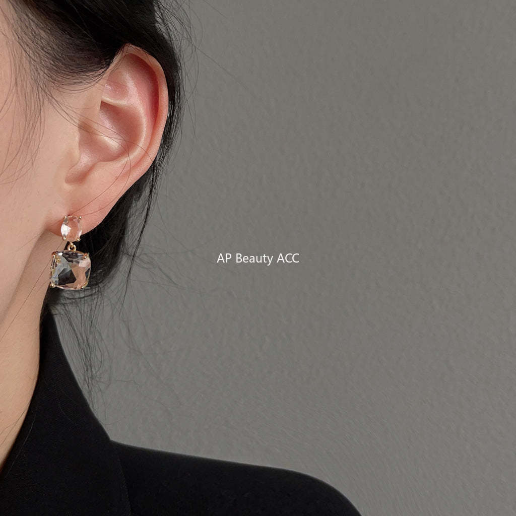 C관 - 925 은침 프렌치 스타일 투명 기하학 디자인 고급스러운 귀걸이 [2743] 24.01-2