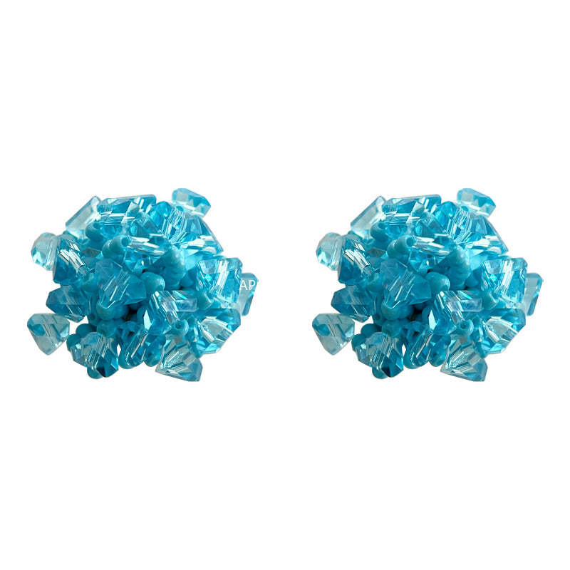 C관 - 블루 수국 글라스 크리스탈 핸드메이드 은침 귀걸이 [5857] 25.04-3