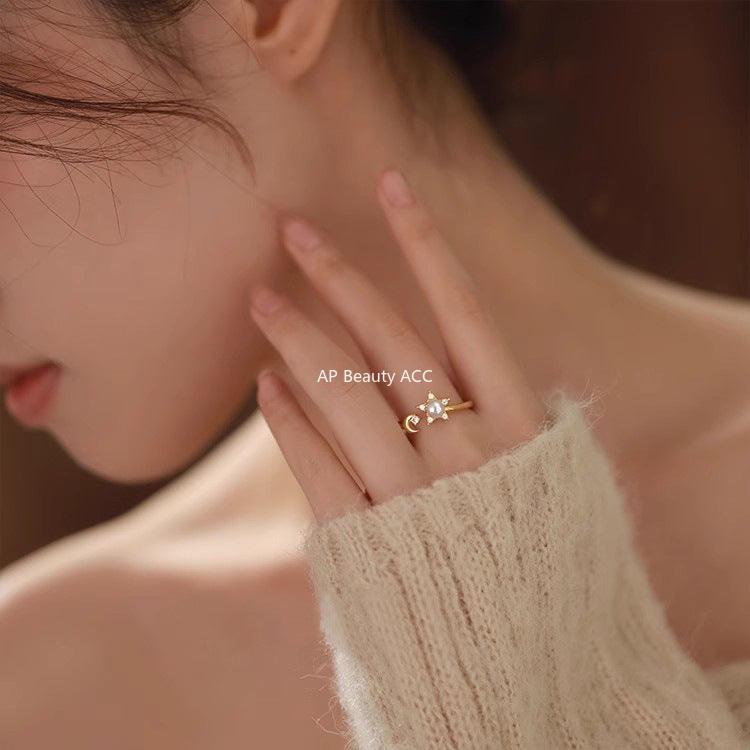 B관 - 925 실버 별 달 진주 오픈형 반지 [YC5441R] 24.03-5