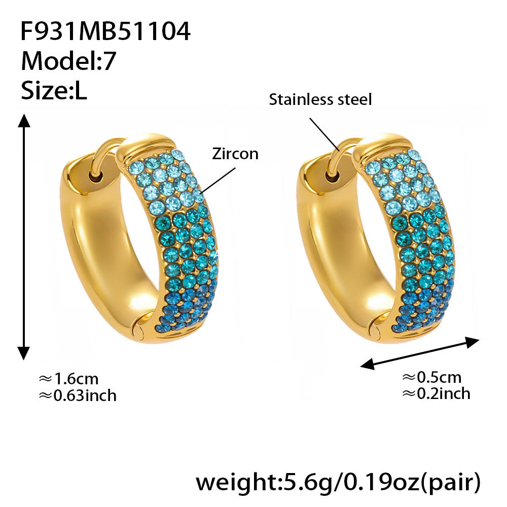 D관 - 스테인리스 컬러 믹스 큐빅 18K 도금 후프 링 귀걸이 [F931] 25.11-2