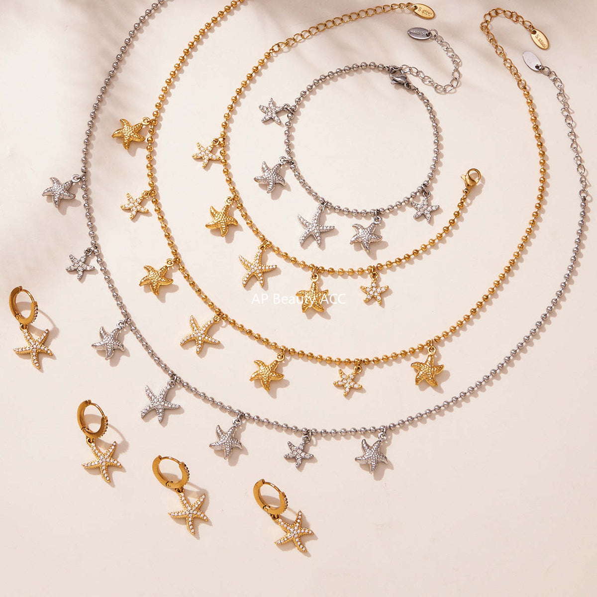 D관 - 스테인리스 스틸 불가사리 큐빅 펜던트 귀걸이 목걸이 팔찌 발찌 [TXP478] 25.11-4