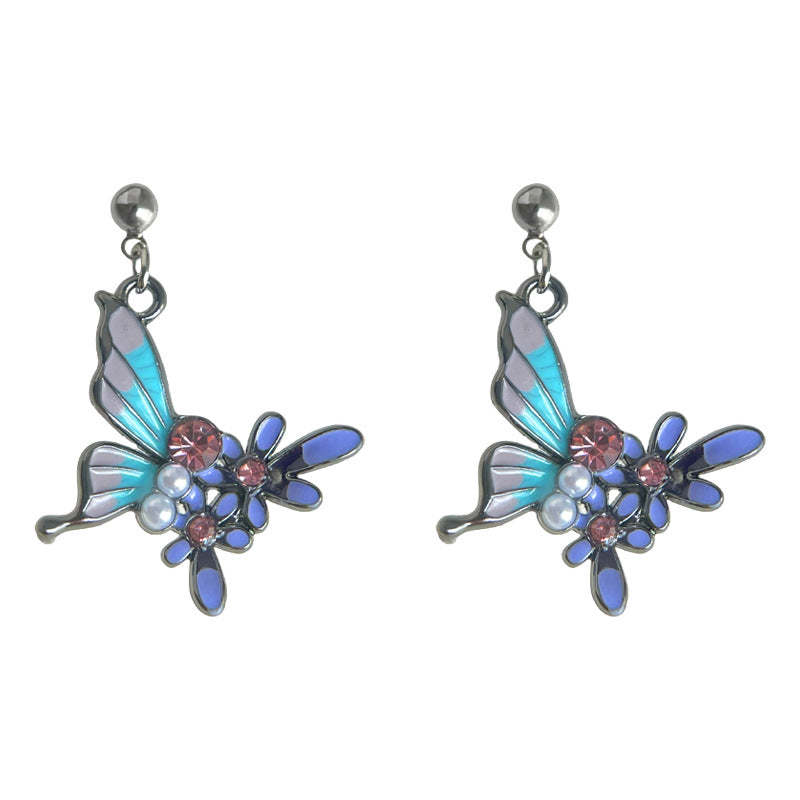 C관 - 에나멜 글레이징 컬러 나비 큐빅 진주 귀걸이 [5773] 25.03-4