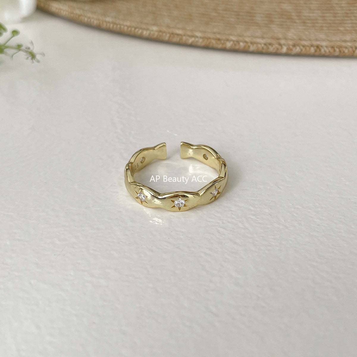 A관 - 925 실버 오각별 큐빅 오픈형 비즈줄 반지 [JZ-0709] 25.09-4