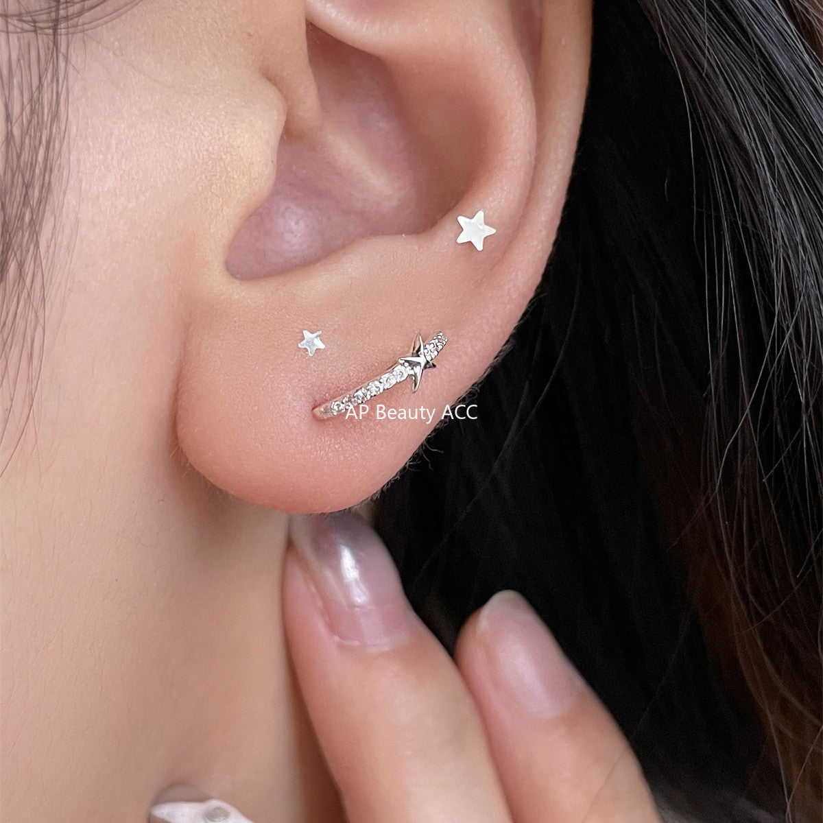 A관 - 925 실버 별 큐빅 C형 스터드 귀걸이 [EH-4129] 25.10-1