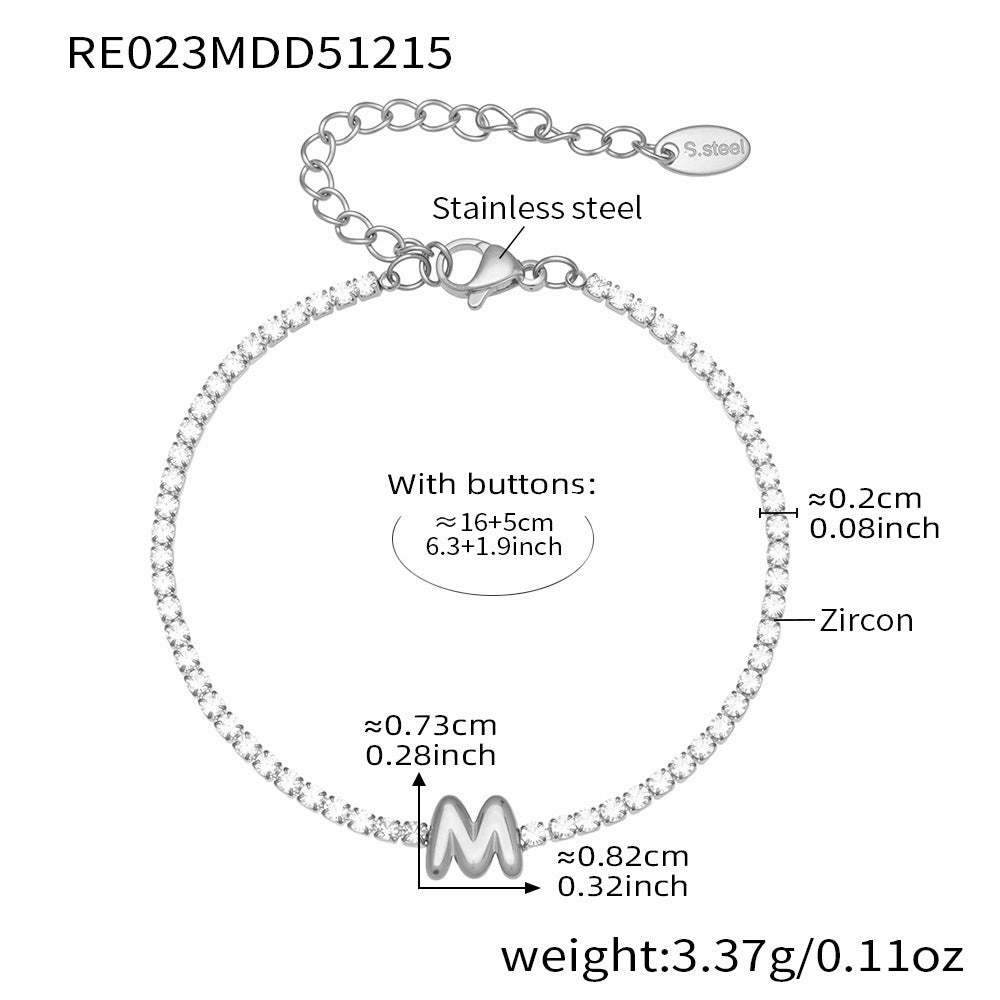 D관 - 스테인리스 스틸 18K 도금 알파벳 큐빅 팔찌 [RE023] 25.12-3