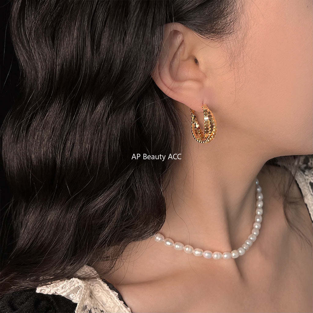 C관 - 원형 기하 14K 도금 은침 귀걸이 [5721-5722] 25.04-3