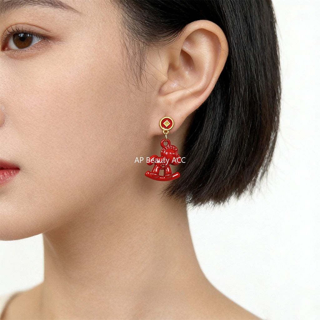 C관 - 목마 레드말 코인 모양 925 은침 귀걸이 [7207] 25.12-2