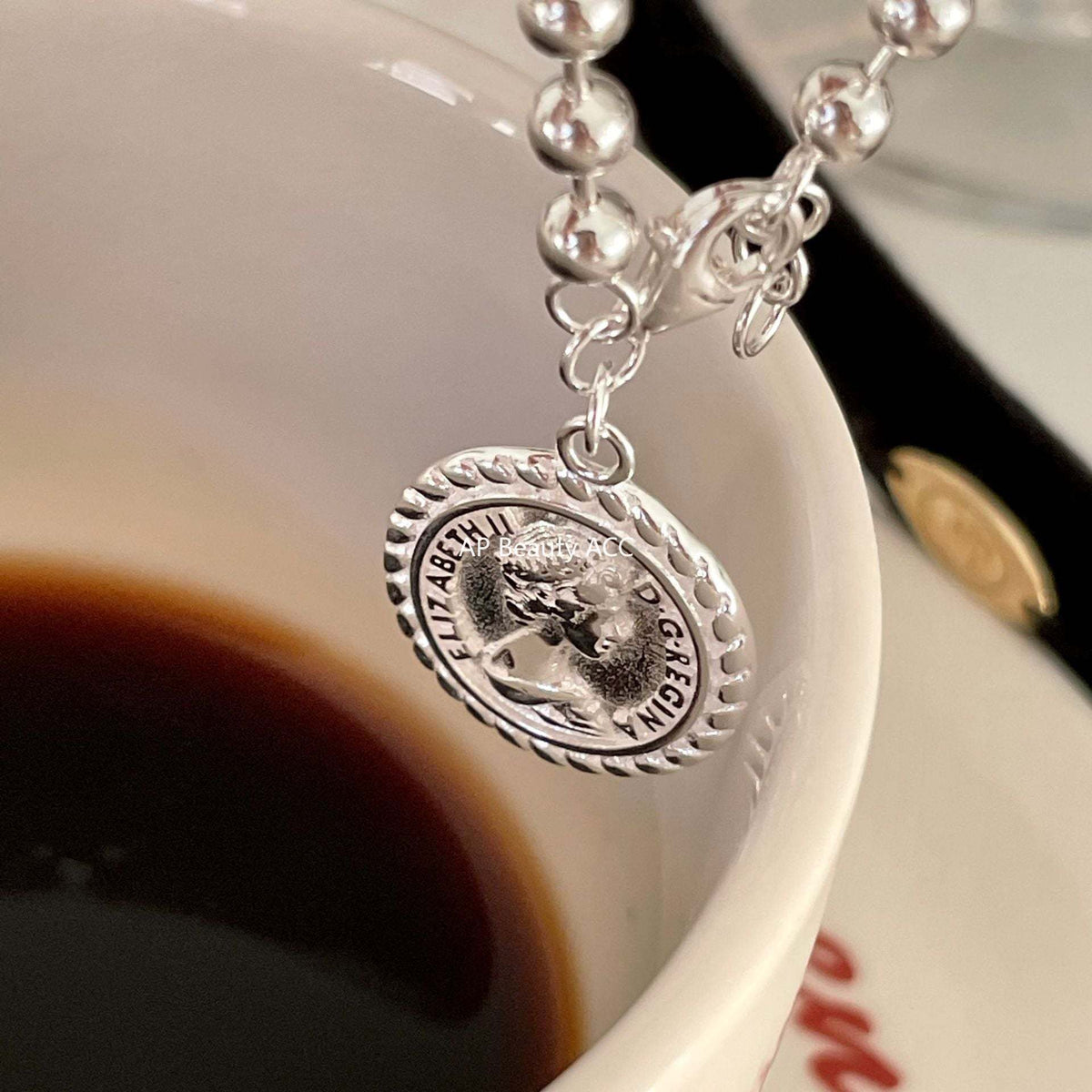 F관 - 925 실버 코인 펜던트 비즈 체인 팔찌 [A162] 25.12-1
