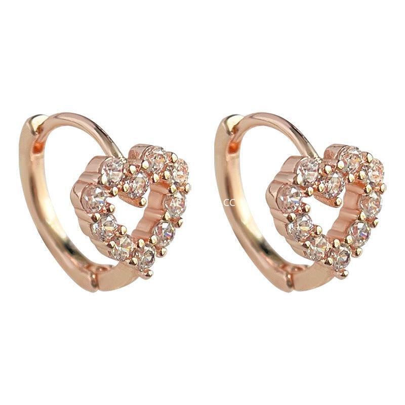 C관 - 로즈 골드 도금 큐빅 하트 귀걸이 심플하고 데일리 귀걸이 [3688] 24.03-5
