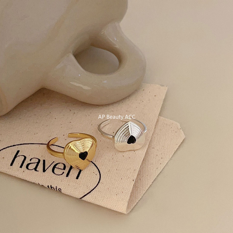 F관 - 925 실버 블랙 하트 오픈형 반지 [J1932] 25.10-2