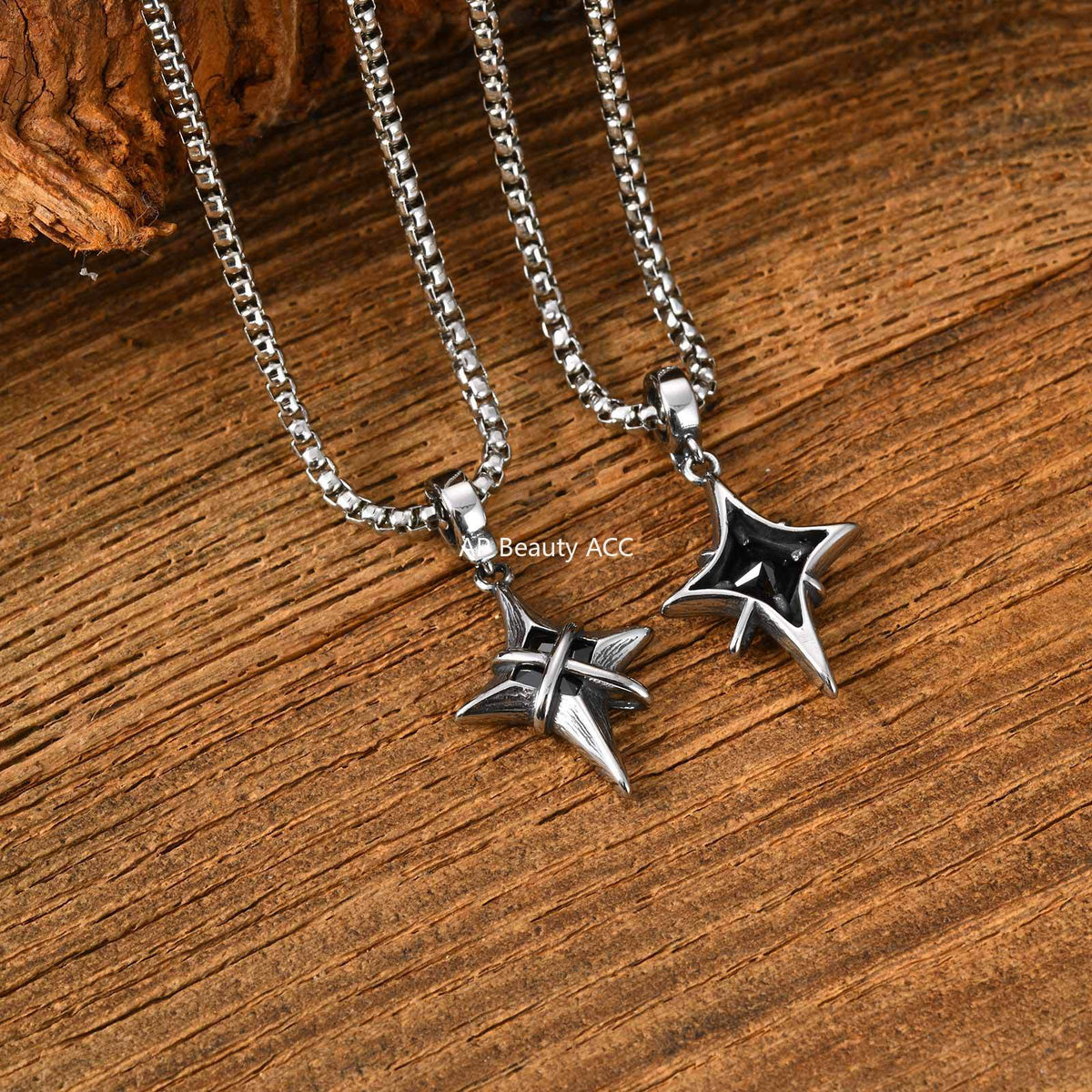 G관 - 스테인리스 스틸 블랙 큐빅 별 모양 펜던트 목걸이 [PN-2316] 25.12-3