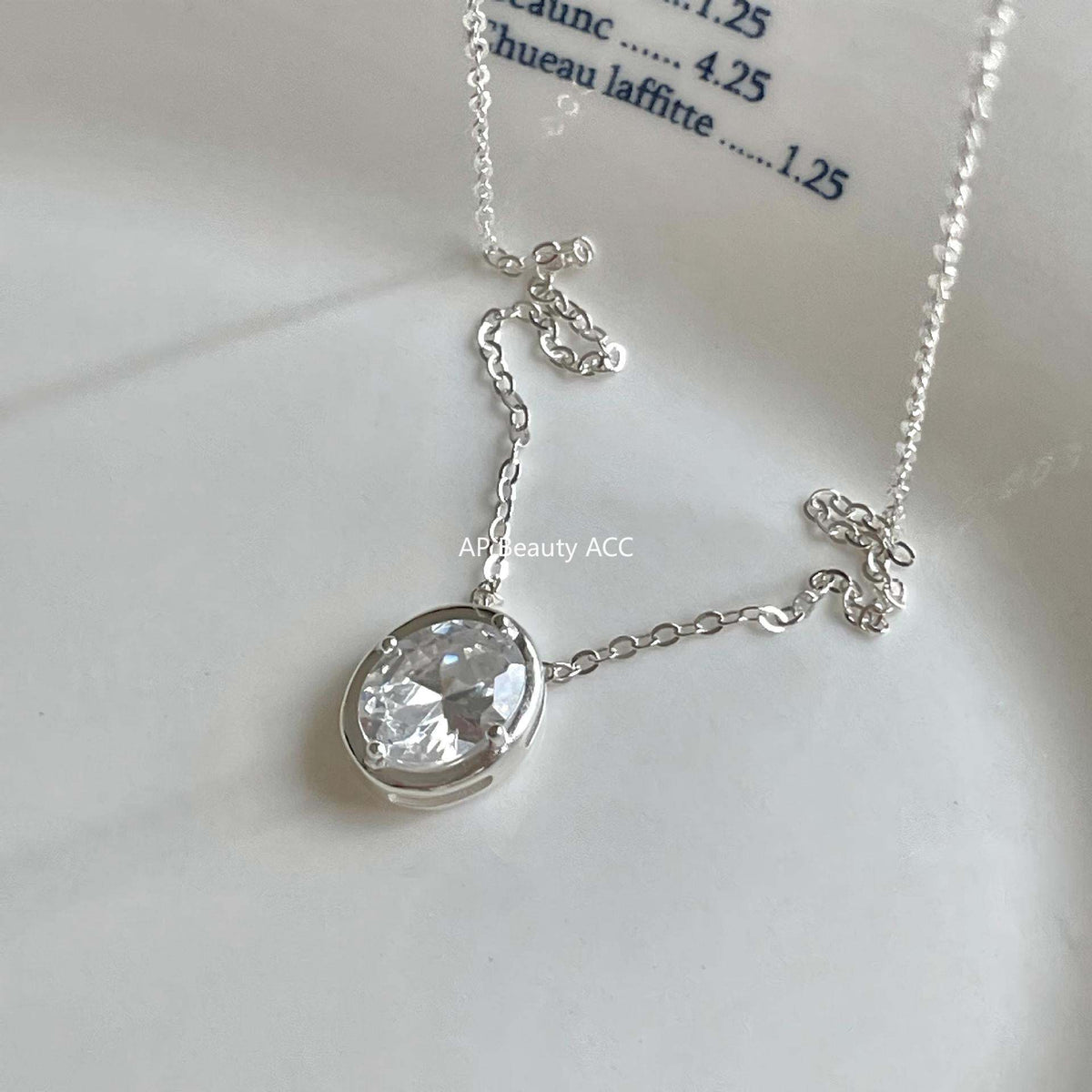 F관 - 925 실버 타원형 빅 큐빅 펜던트 목걸이 [B1384] 25.11-4