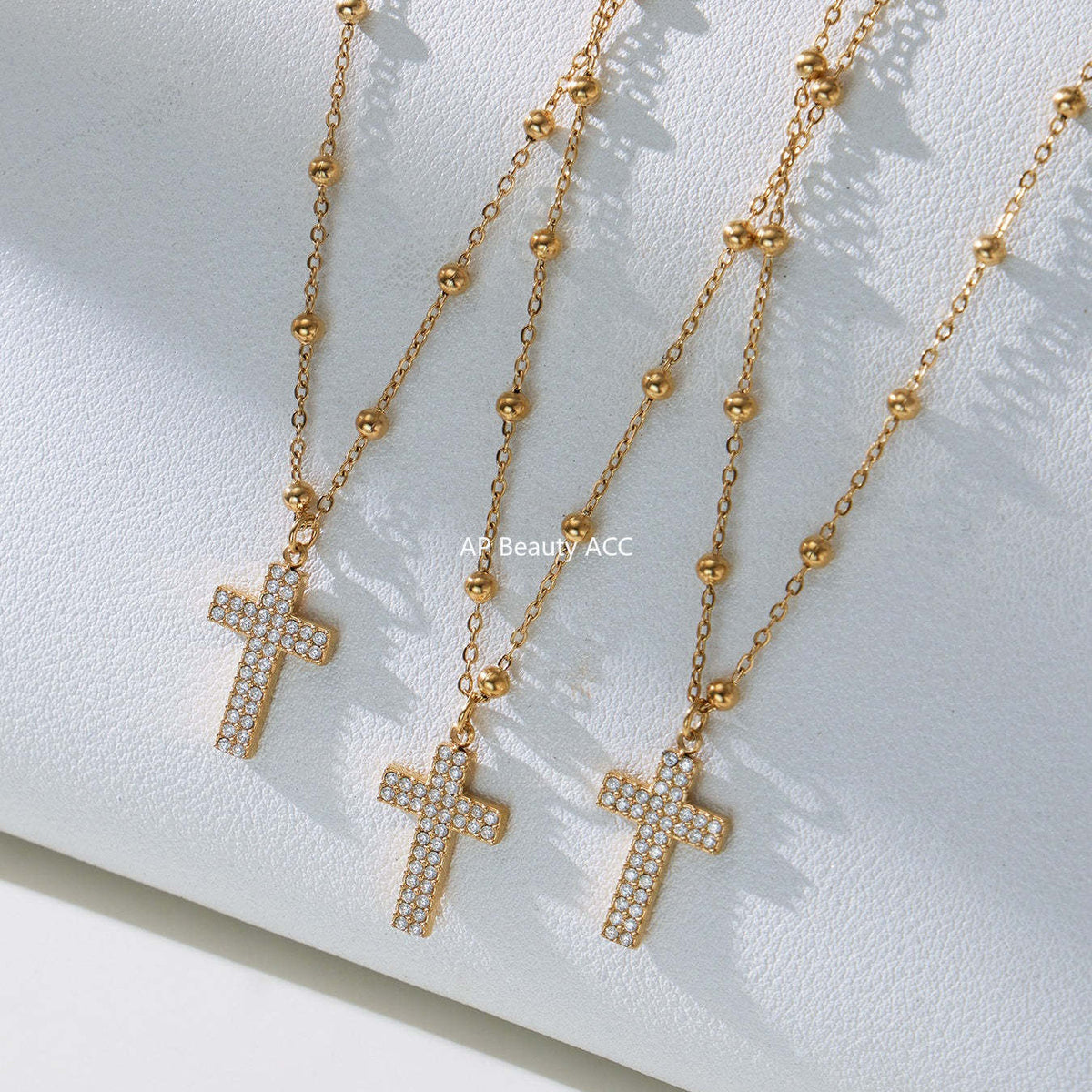 D관 - 스테인리스 스틸 십자가 큐빅 18K 도금 반지 귀걸이 팔찌 목걸이 [TXP503] 25.11-4