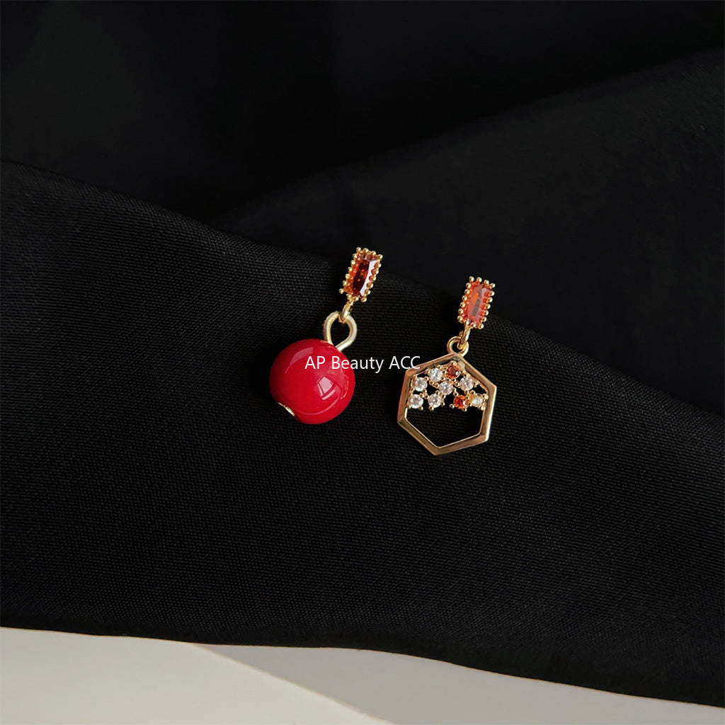 C관 - 14K 도금 고급스러운 불규칙한 빨간 진주 귀걸이 [1259] 24.05-4