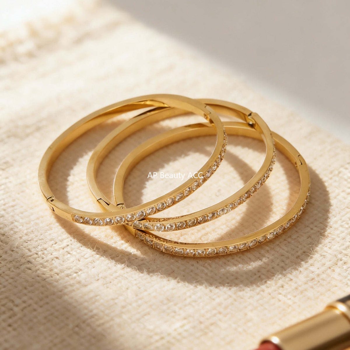 D관 - 큐빅 라인 18K 도금 스테인리스 스틸 뱅글 팔찌 [Z512-15] 25.12-2