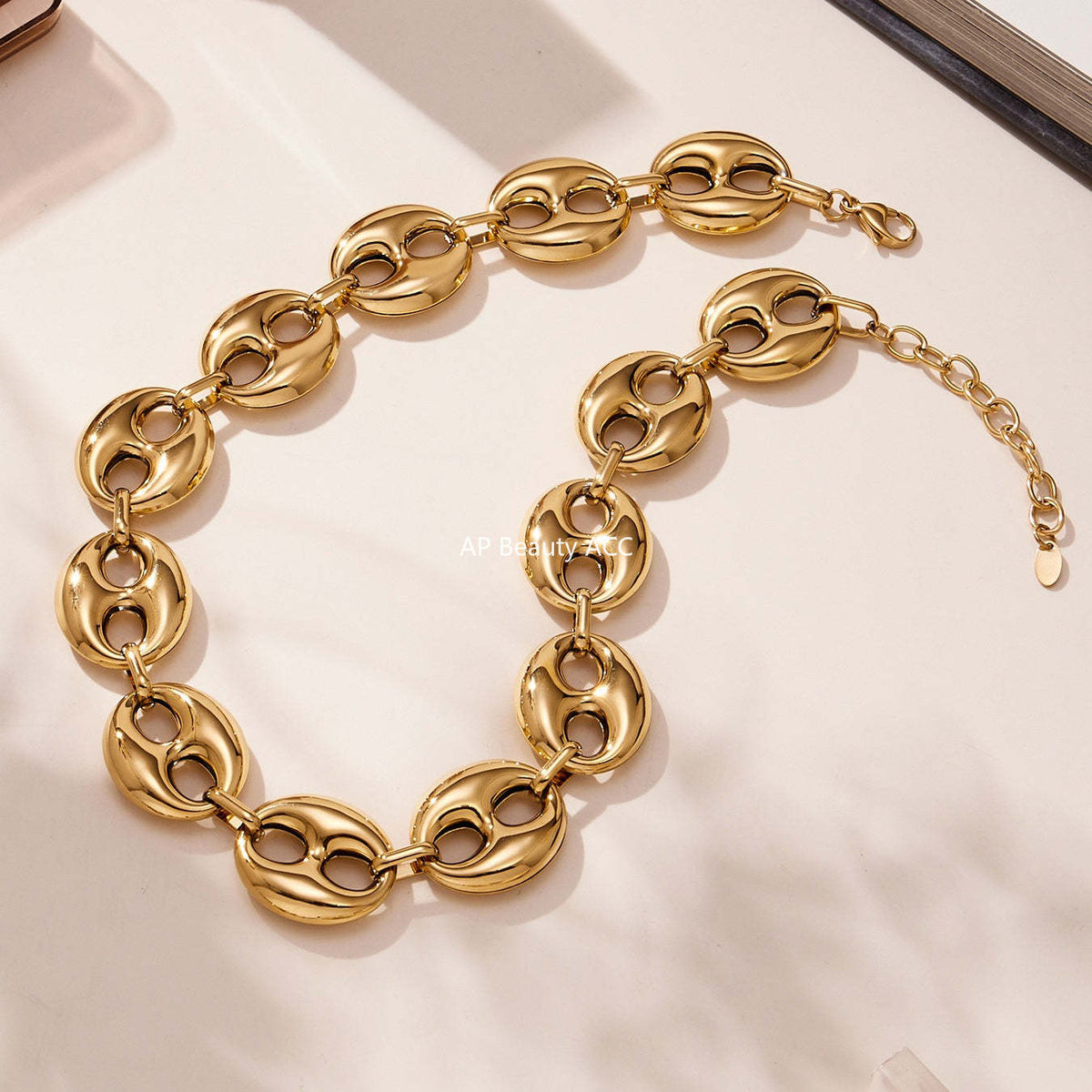 D관 - 타원형 돼지코 모양 체인 18K 도금 스테인리스 목걸이 팔찌 [TXP466] 25.11-3