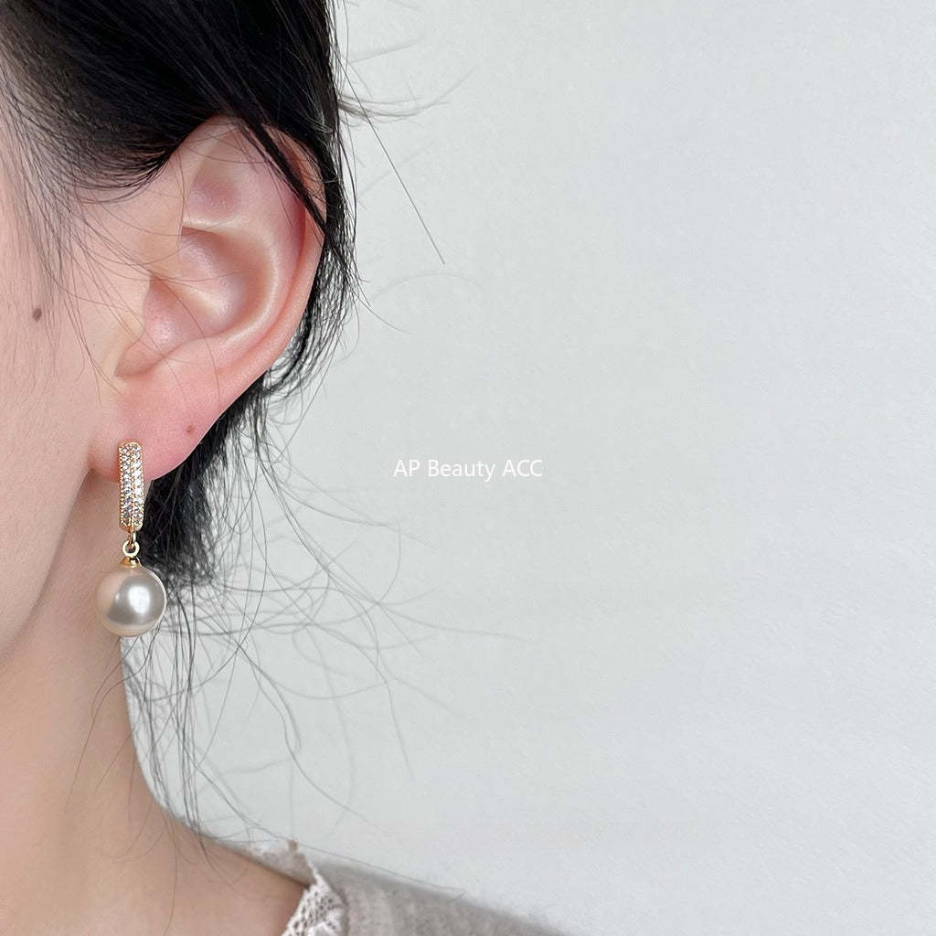 C관 - 미세 큐빅 14K 도금 기하학 진주 귀걸이 [3600] 24.01-4