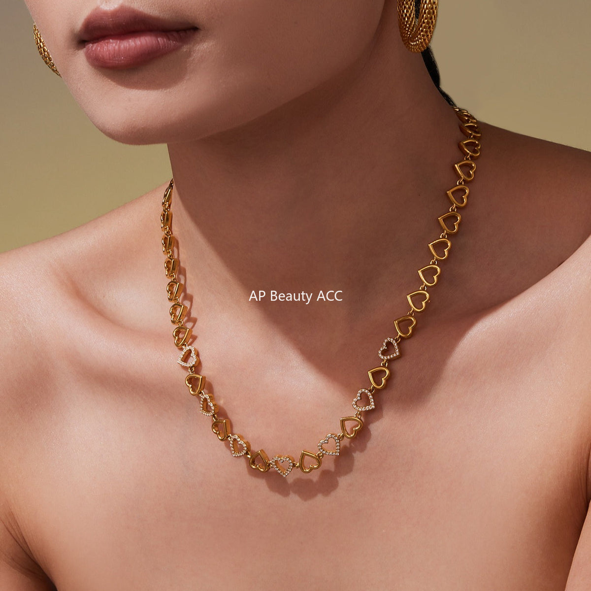 D관 - 18K 골드 도금 스테인리스 스틸 하트 큐빅 핸드메이드 체인 목걸이 팔찌 [TXP417] 25.10-1