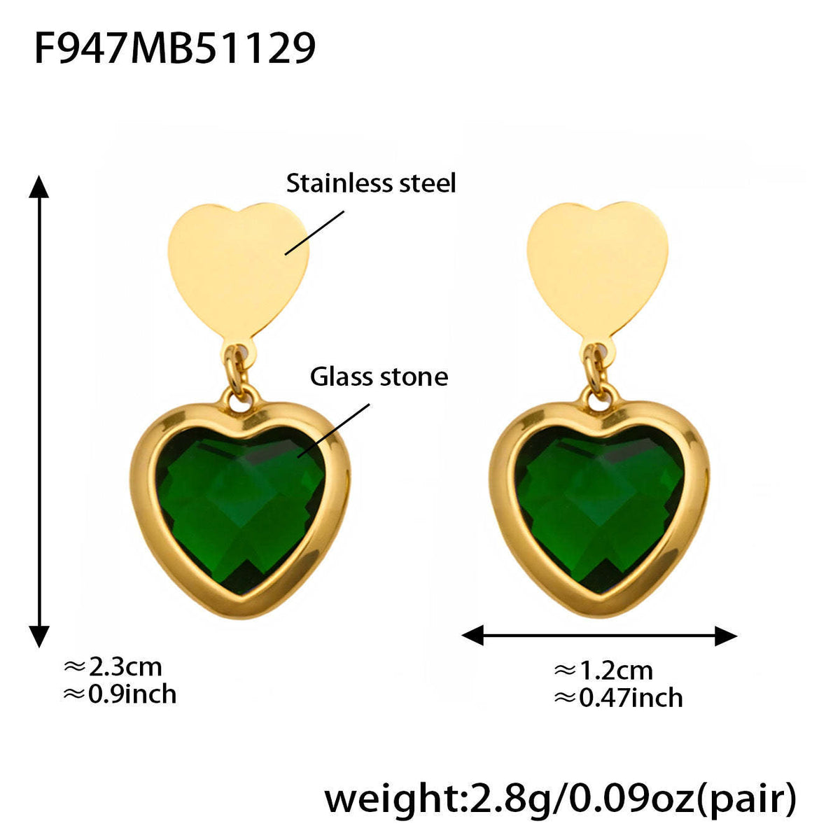 D관 - 스테인리스 스틸 하트 글라스 스톤 큐빅 18K도금 귀걸이 목걸이 [TXF507] 25.12-1