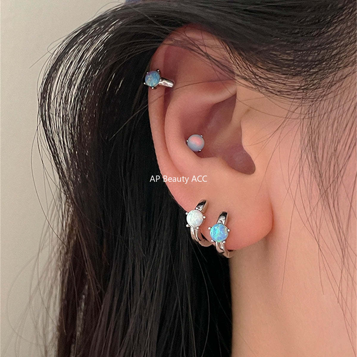 A관 - 티타늄 스틸 오팔 링형 일자침 귀걸이 [EH-4089] 25.10-4