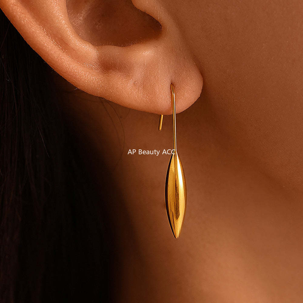 D관 - 물방울 후크 미니멀 디자인 스테인리스 스틸 18K 도금 귀걸이 [F396] 24.11-2