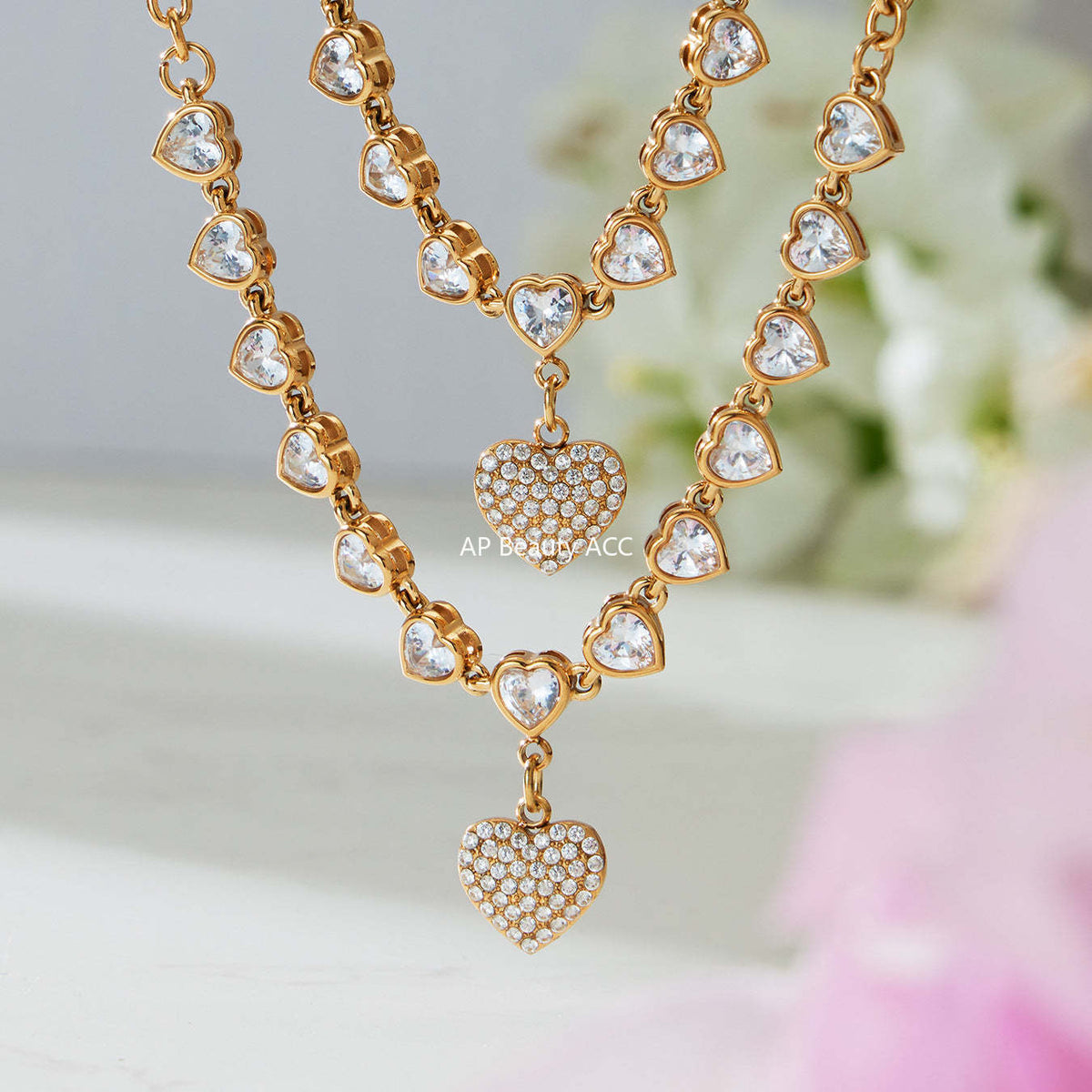 D관 - 스테인리스 스틸 하트 풀큐빅 18K 도금 목걸이 [P970] 25.11-4