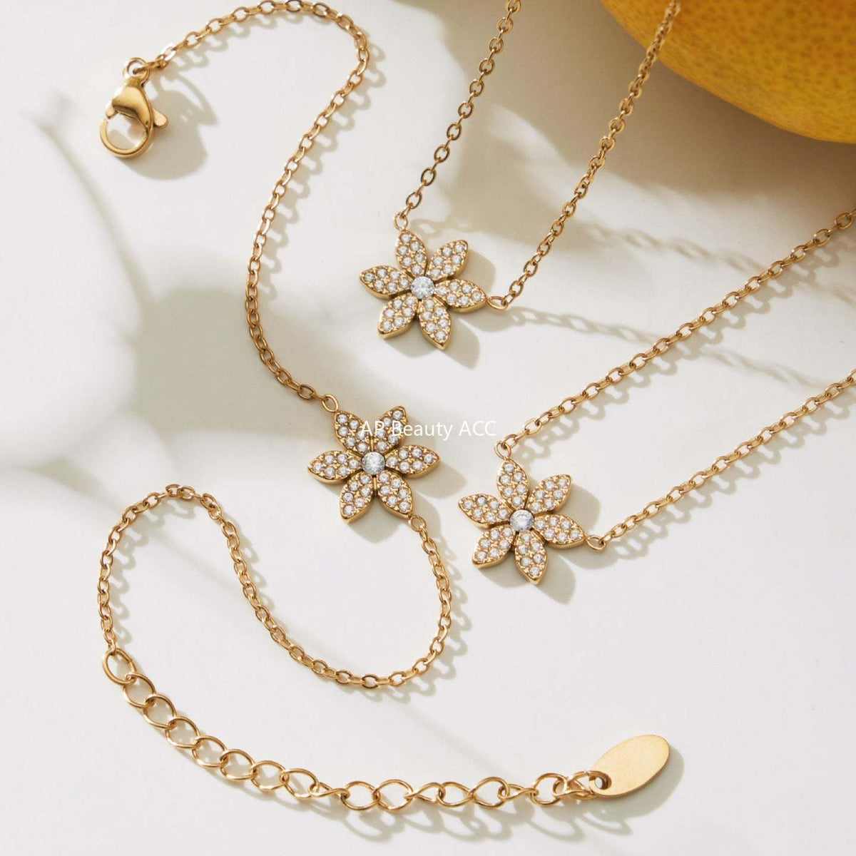 D관 - 스테인리스 스틸 플라워 풀큐빅 더블 레이어드 팔찌 목걸이 [TXP492] 25.11-4