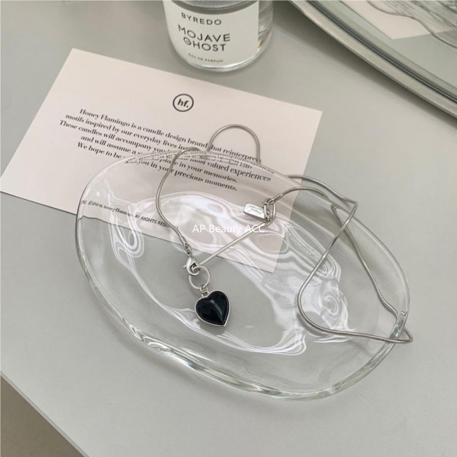 F관 - 925 실버 흑마노 하트 뱀줄 목걸이 [B1101] 25.09-4