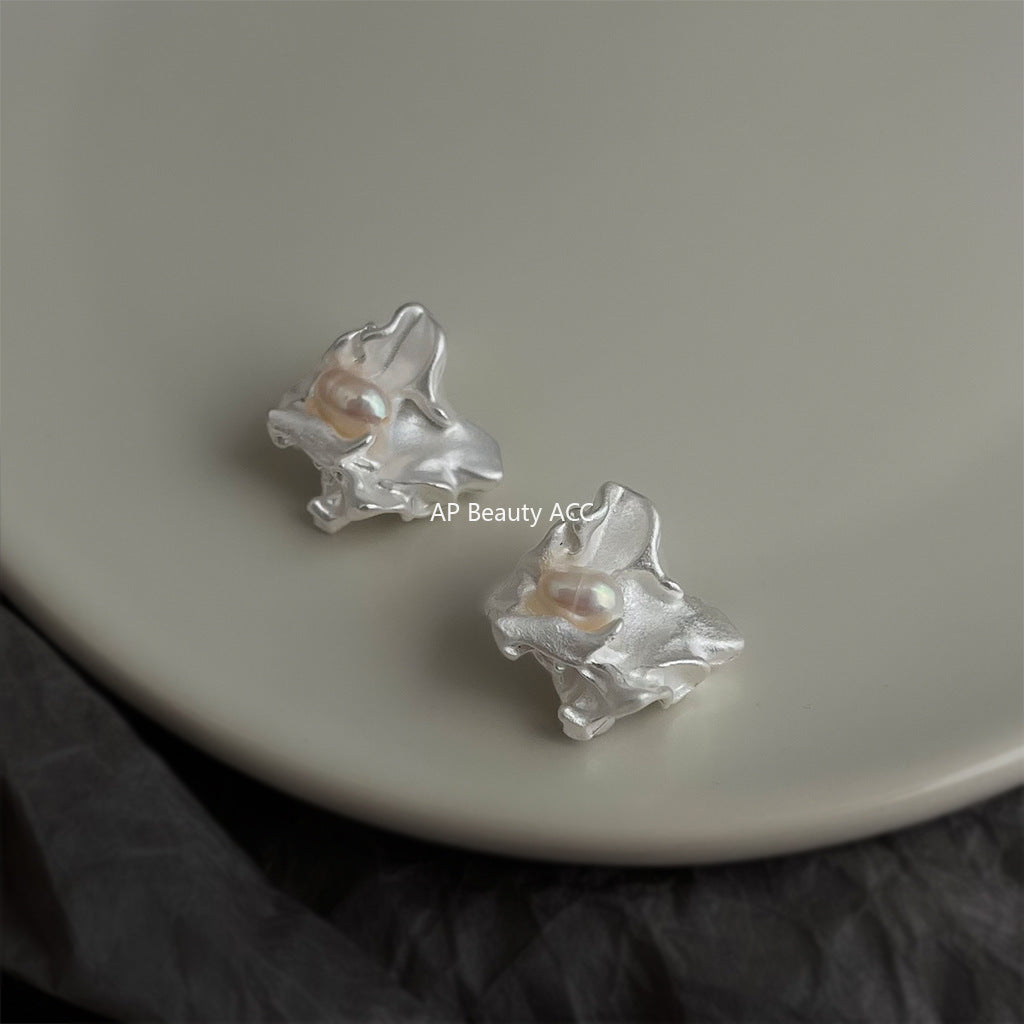 C관 - 925 은침 불규칙 리퀴드 디자인 담수진주 귀걸이 [6852] 25.10-3