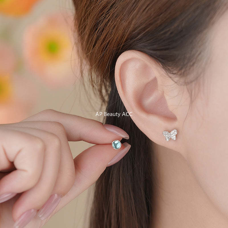 B관 - 언밸런스 나비 블루 999 실버 귀걸이 [YC4162E_1] 25.11-3