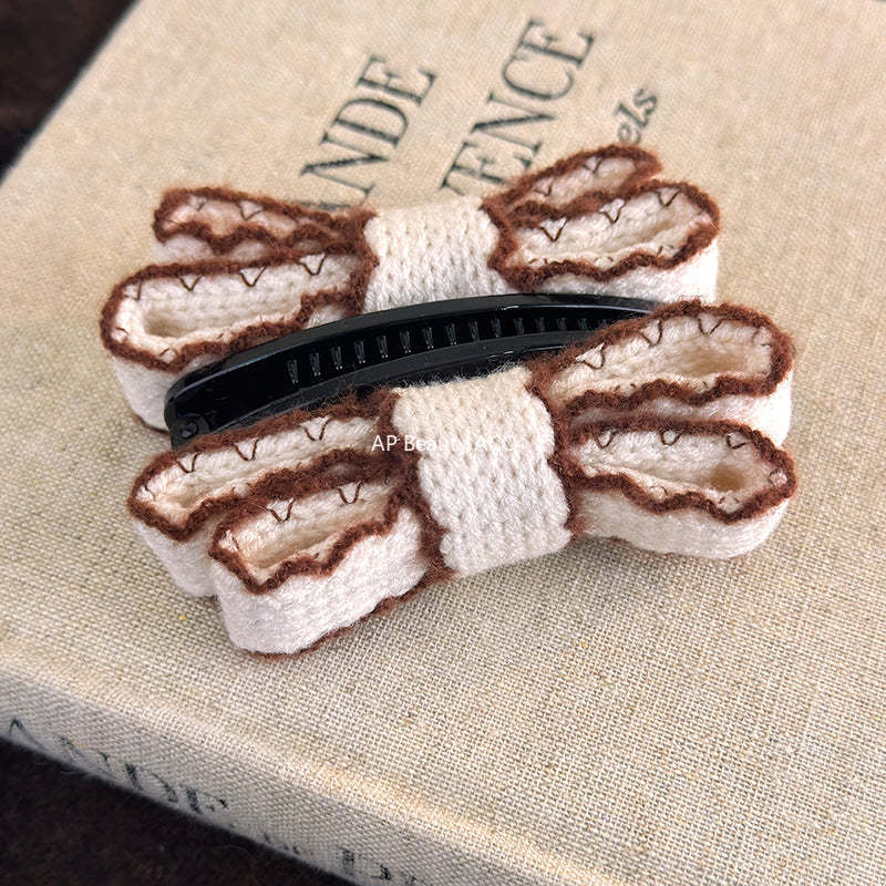 E관 - 니트 더블 레이어 리본 바나나 집게핀 [27758] 25.12-1