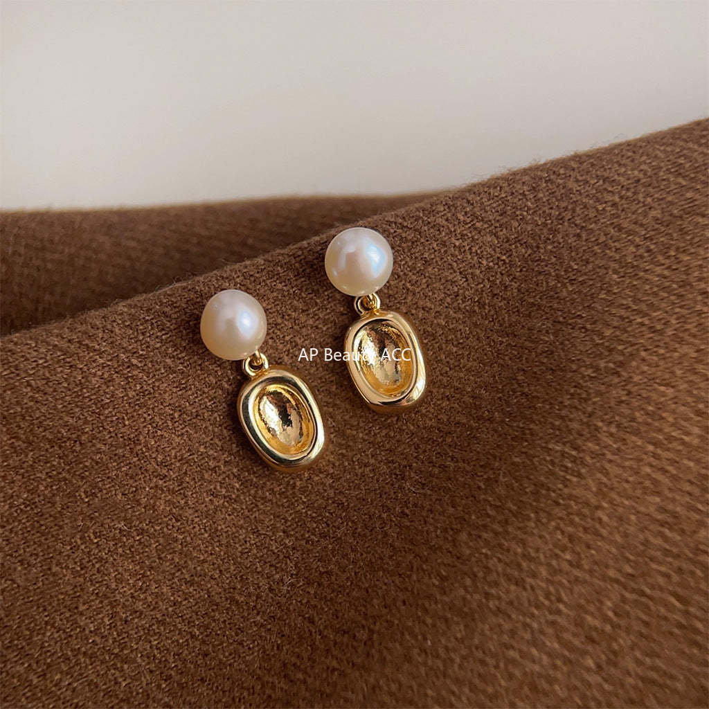 C관 - 담수 진주 고급스러운 14K 도금 은침 기하학적 디자인 귀걸이 [3773] 24.04-4