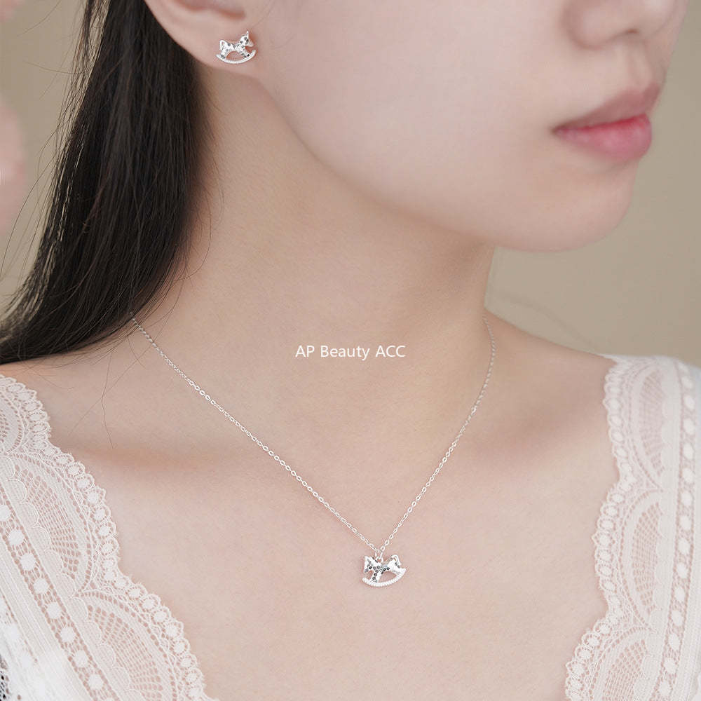 B관 - 999 실버 얼음 느낌 목마 모양 목걸이 귀걸이 [YC1327N_1 YC3225E_2] 25.11-4