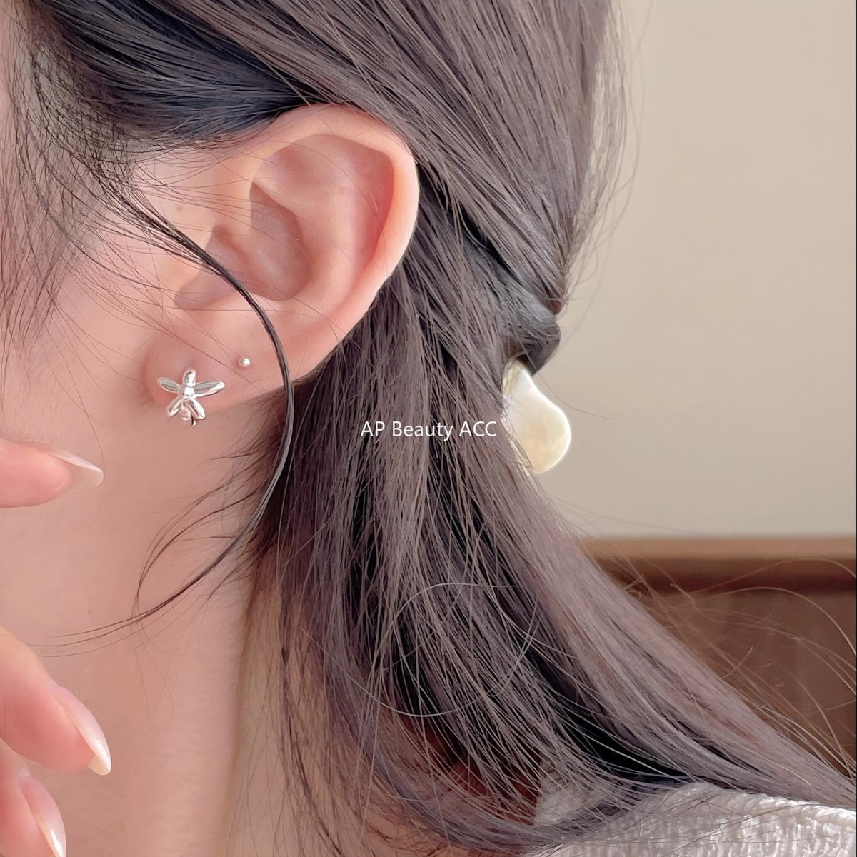 F관 - 925 실버 플라워 디자인 링 귀걸이 [C1413] 25.11-3