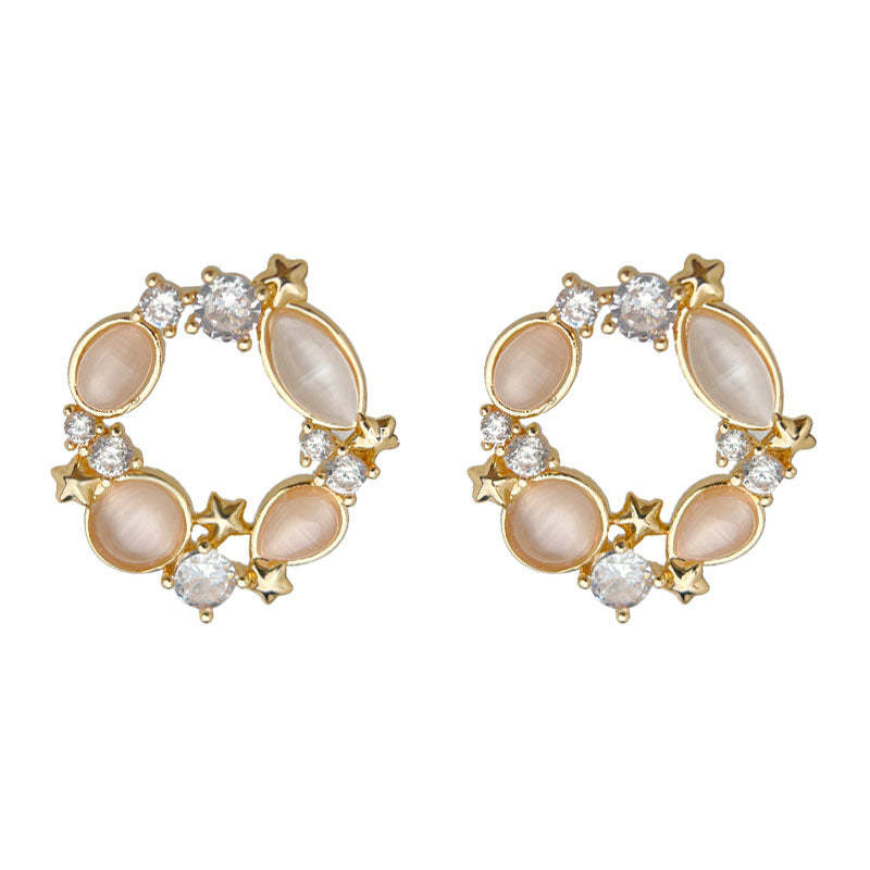 C관 - 925 은침 14K 도금 묘안석 큐빅 원형 귀걸이 [6958] 25.10-4