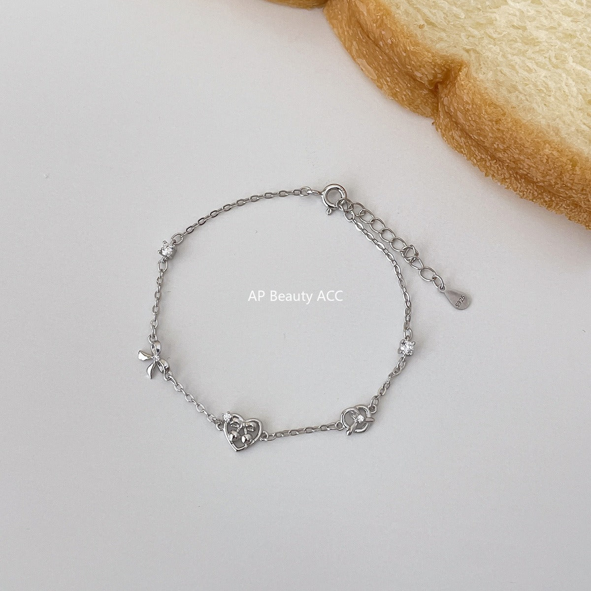 A관 - 925 실버 하트 프레즐 리본 디자인 팔찌 [SL-490] 25.11-1
