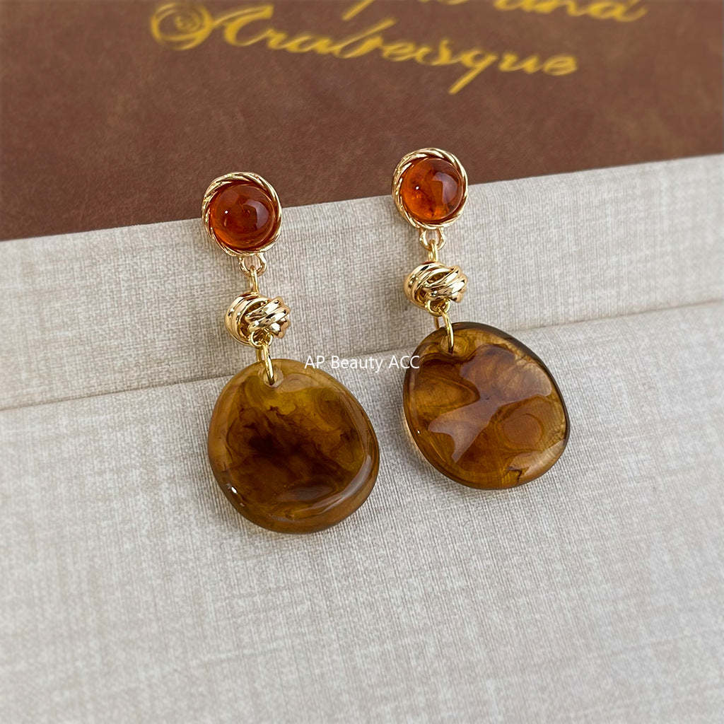 C관 - 핸드메이드 원형 레진 디자인 드롭 925 은침 귀걸이 [7104] 25.11-3