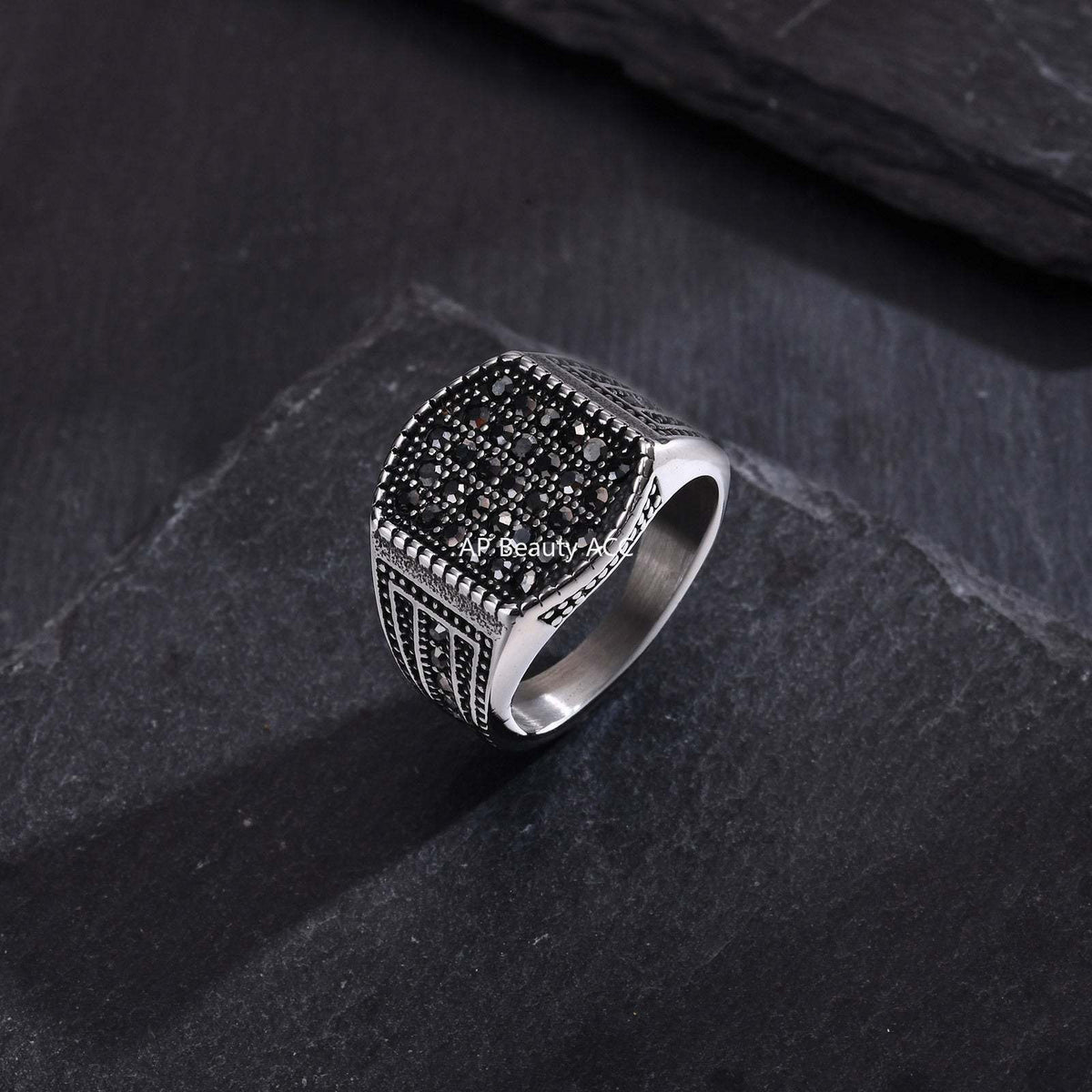 G관 - 스테인리스 스틸 블랙 큐빅 반지 [RC689] 25.10-5