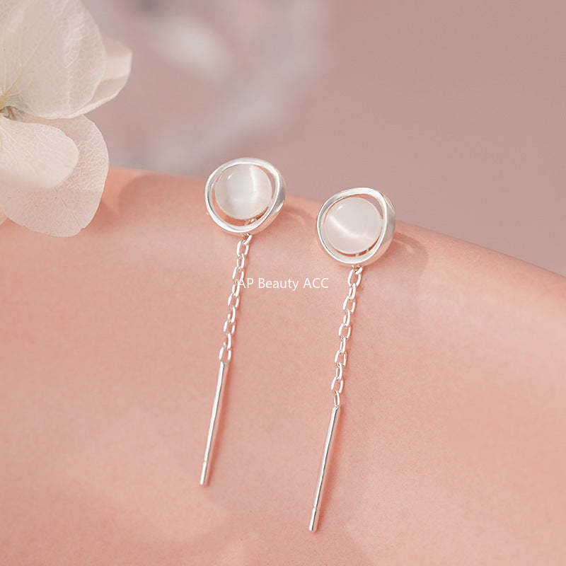 B관 - 999 실버 원형 묘안석 드롭 귀걸이 [YC8417E] 25.10-5