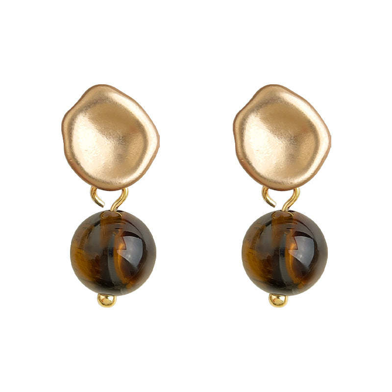 C관 - 925 은침 레트로 비정형 골드 천연석 호안석 귀걸이 [6994] 25.10-5