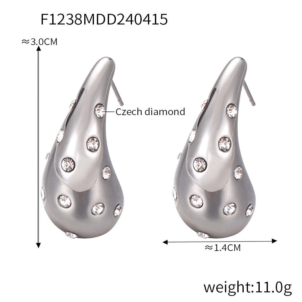 D관 - 고급 감성 볼드한 큐빅 물방울 귀걸이 티타늄 스틸 18K 도금 귀걸이 [F1238-9] 24.04-3