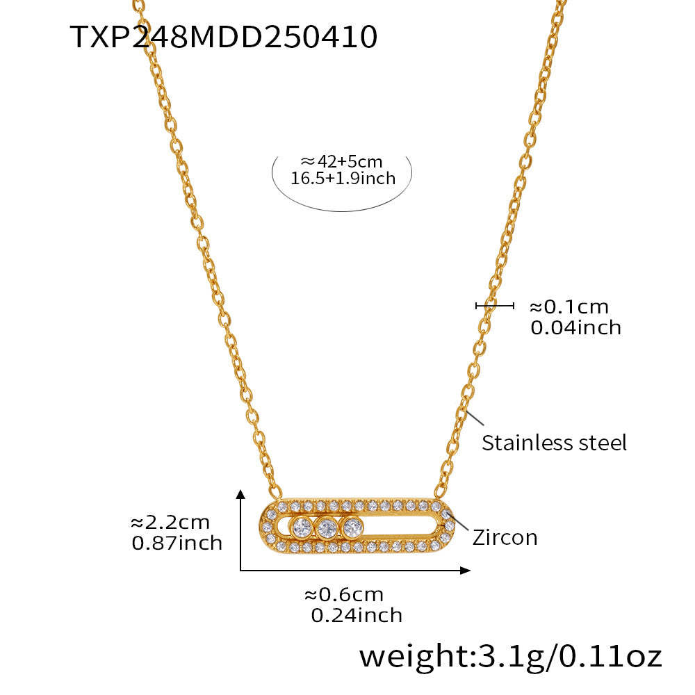 D관 - 클립 디자인 큐빅 스테인리스 스틸 18K 도금 목걸이 반지 [TXP248-TXA248] 25.04-3