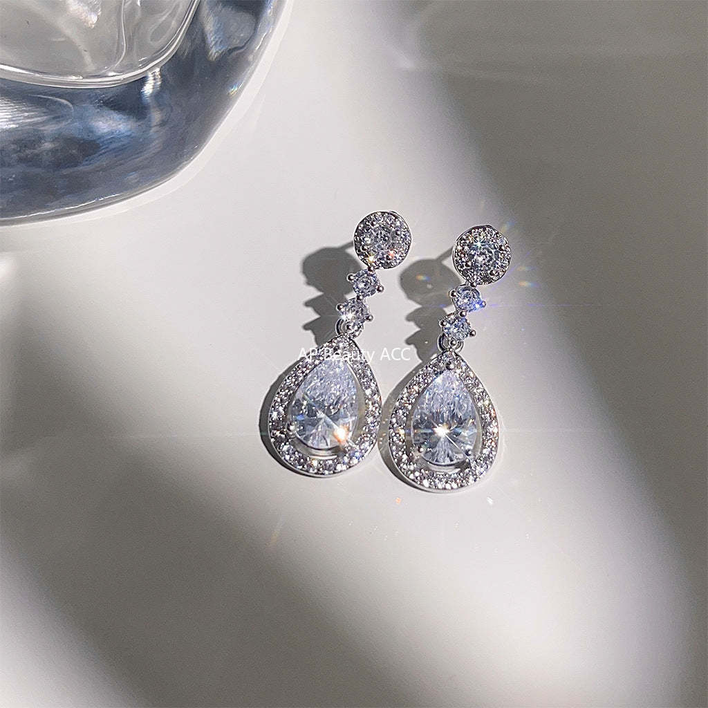 C관 - 미니 큐빅 우아한 긴 물방울 은침 귀걸이 [3884] 24.04-4