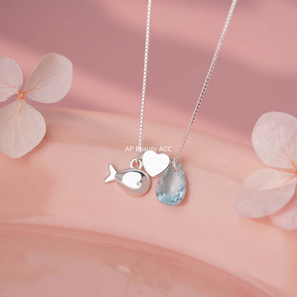 B관 - 925 실버 하트 물방울 물고기 펜던트 목걸이 [YC0450N_1] 25.12-2